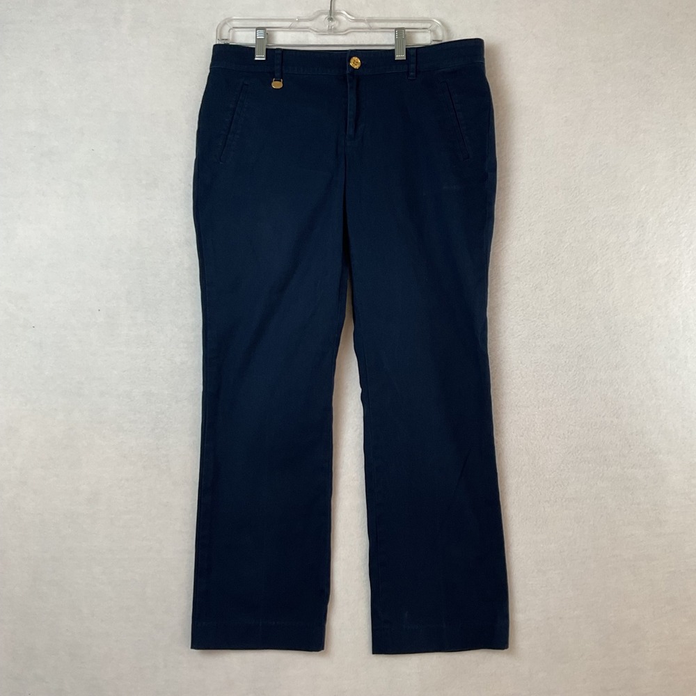 Lauren Ralph Lauren Navy Blue Straight Leg Stretch Cotton Pants Trousers Size 8